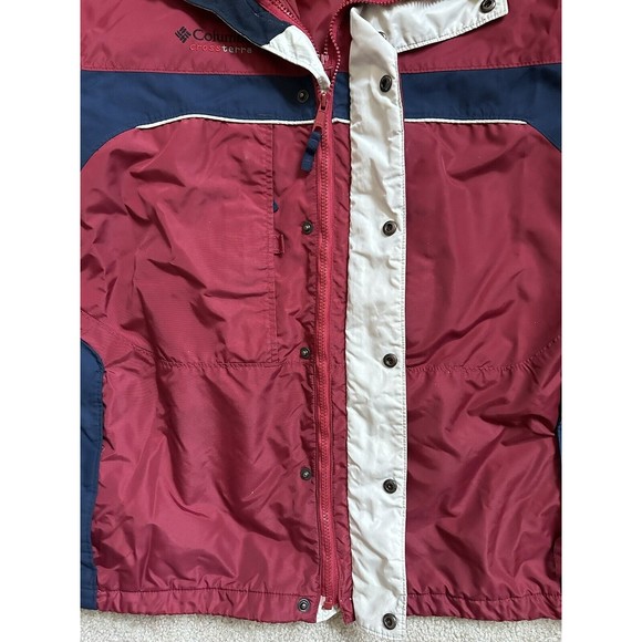 Columbia lightweight Blue Red Jacket mens Large Full zip Lined Hooded Coat EUC - Picture 5 of 8